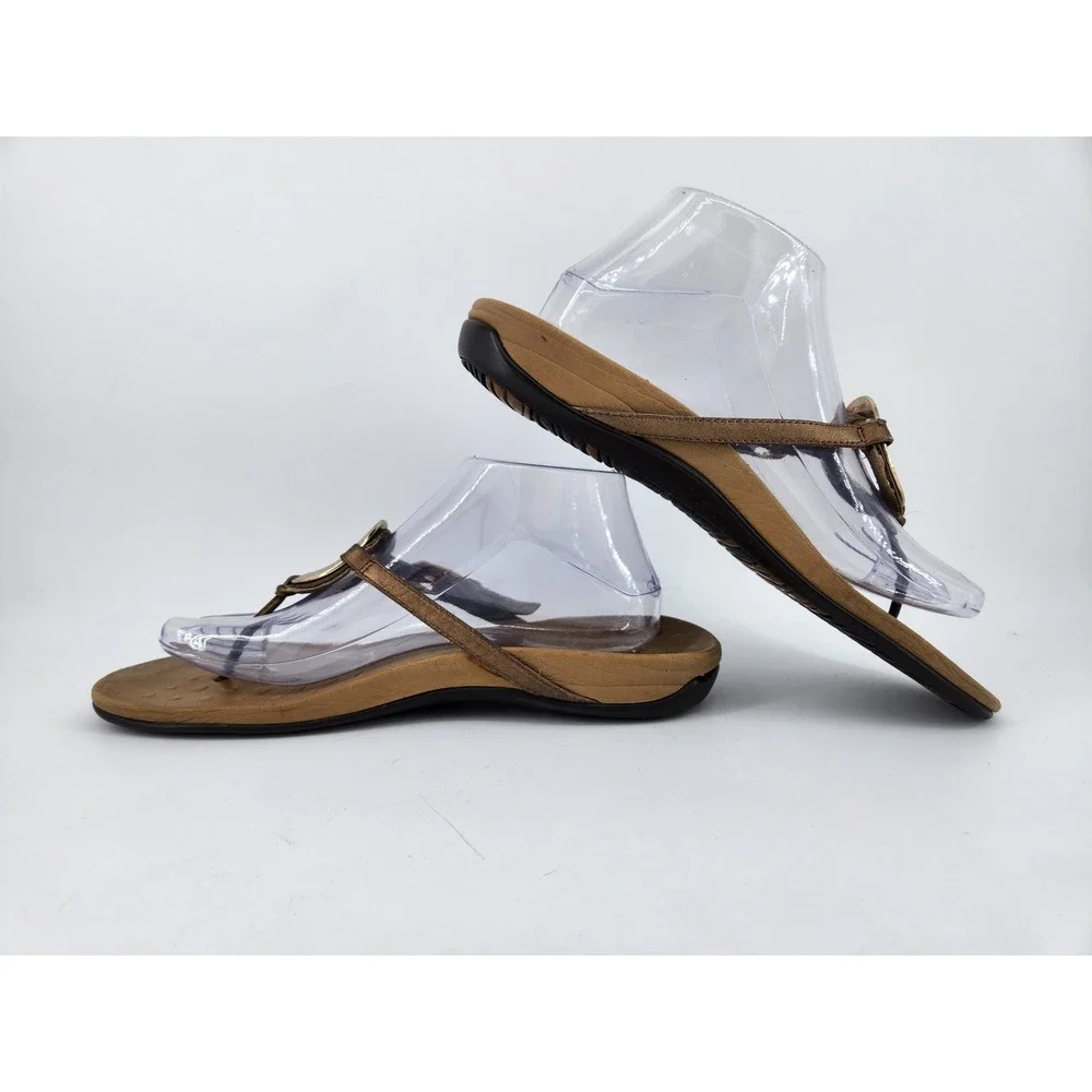 Vionic Park Orchid Thong Sandals Womens 9 Bronze‎ Metallic Gold Ring Orthaheel
